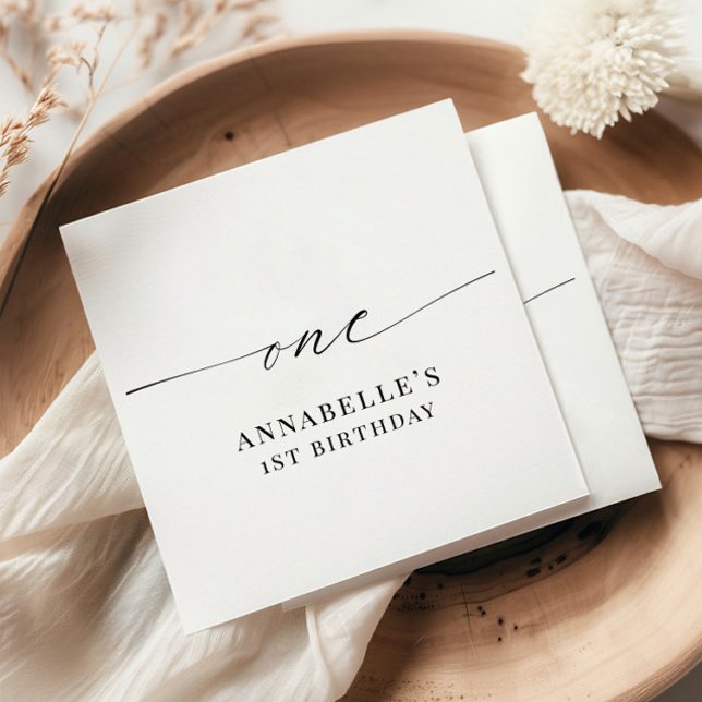 Chic Elegant Minimalist First Birthday Party Napkin (Creator Uploaded)