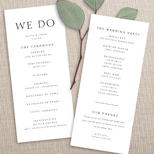 Chic Elegant Minimalist Type Black & White Wedding Program