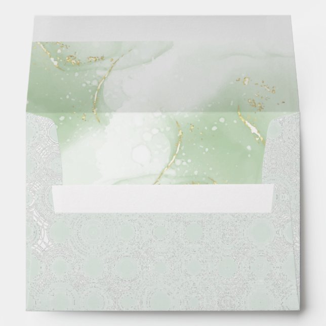 Chic Elegant Minimalistic Greenery with Golg Foil Envelope (Back (Bottom))