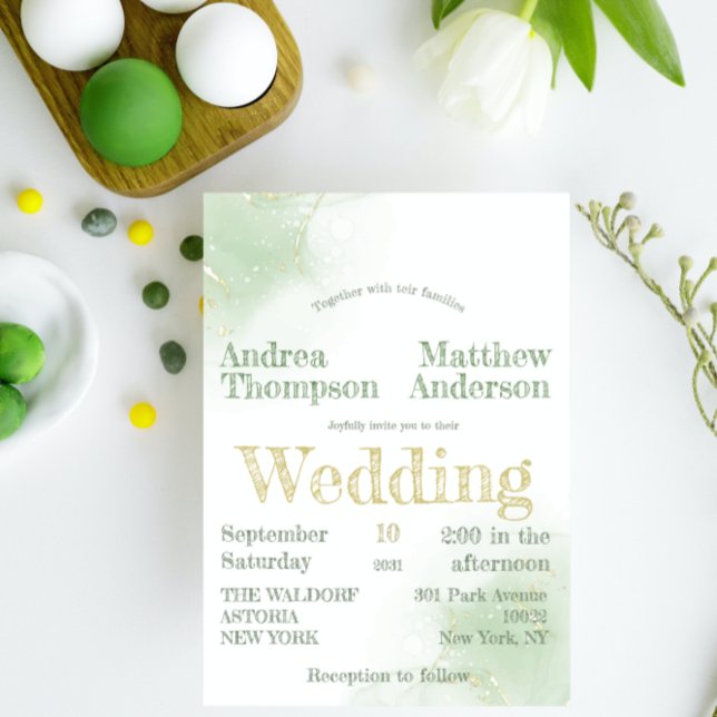 Chic Elegant Minimalistic Greenery with Golg Foil Invitation (Creator Uploaded)