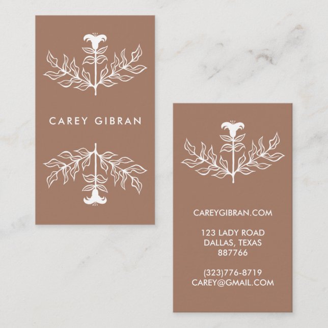 Chic Elegant Mocha Brown Lily Line Drawing CUSTOM  Business Card (Front/Back)