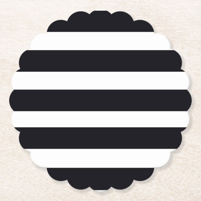 Chic Elegant Modern Black And White Stripes Paper Coaster (Front)