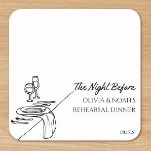 Chic Elegant Modern Personalised Rehearsal Dinner Square Paper Coaster