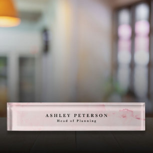 Chic Elegant Modern Pink Marble Personalised Nameplate