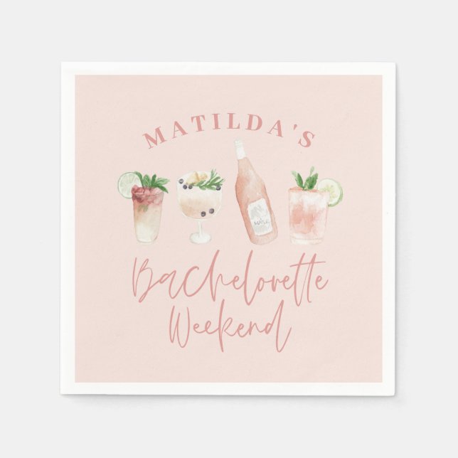 Chic elegant modern watercolor drinks bachelorette napkin (Front)