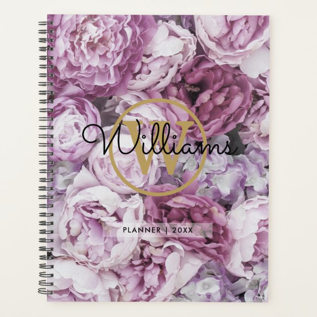 Chic Elegant Monogram Floral Gold 2023  Planner (Front)