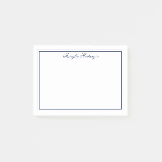 Chic Elegant Navy Blue and White Personalised Post-it Notes (Front)