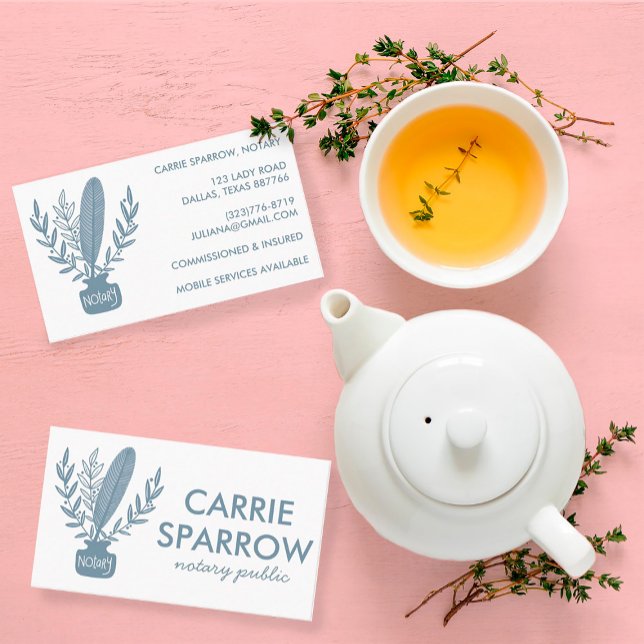 Chic Elegant Notary Public Inkpot Quill Botanical  Business Card (Creator Uploaded)