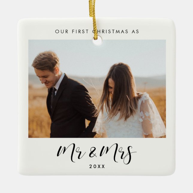 Chic elegant Our First Christmas as Mr & Mrs Ceramic Ornament (Front)