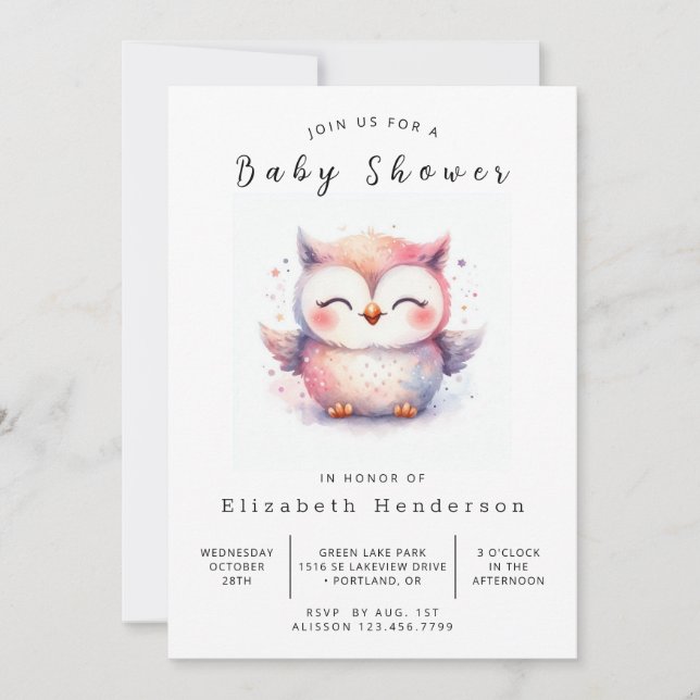 Chic Elegant Owl Baby Shower Invitation (Front)