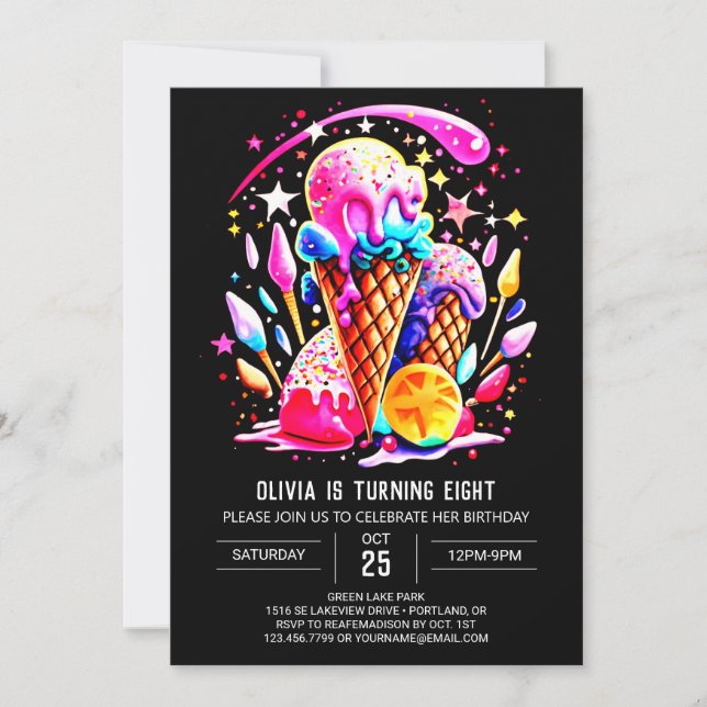Chic Elegant Pastel Ice Cream Girl Birthday Invitation (Front)