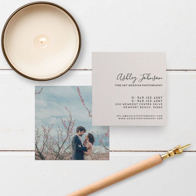 Chic Elegant Photographer Photo Typography Blush Square Business Card (Creator Uploaded)