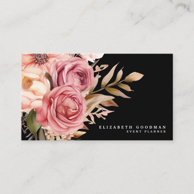 Chic Elegant Pink and Black Business Cards (Front)
