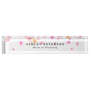 Chic Elegant Pink Blossom Nameplate