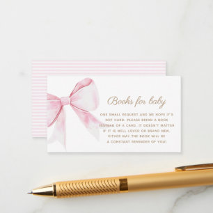 Chic Elegant Pink Coquette Bow Books For Baby Girl Enclosure Card