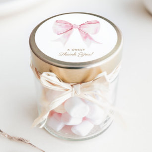 Chic Elegant Pink Coquette Bow Thank You Classic Round Sticker