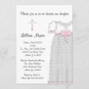 Chic Elegant Pink Cross Baptism/Christening Invitation