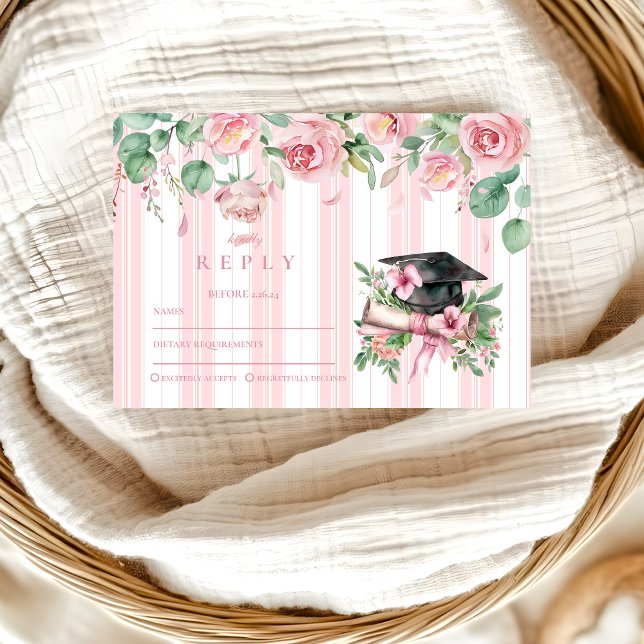 Chic Elegant  Pink Floral Graduation RSVP Card (Creator Uploaded)
