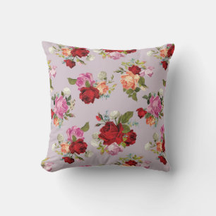 Chic Elegant Pink Red Roses Floral  Cushion