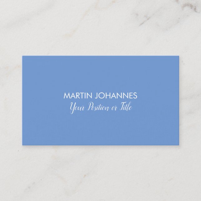 Chic Elegant Plain Stylish Blue Minimalist Business Card (Front)