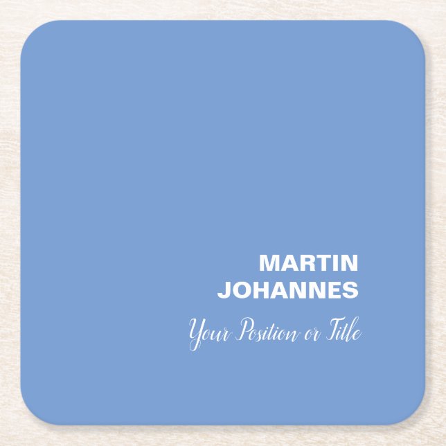 Chic Elegant Plain Stylish Blue Minimalist Square Paper Coaster (Front)