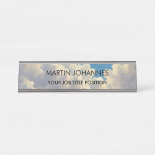 Chic Elegant Plain Stylish Blue Sky & Clouds Desk Name Plate