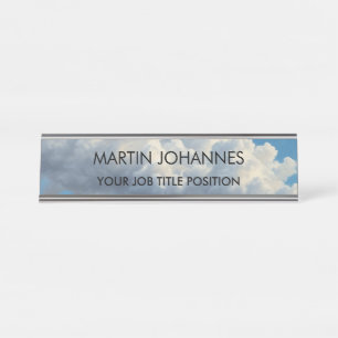 Chic Elegant Plain Stylish Blue Sky & Clouds Desk Name Plate