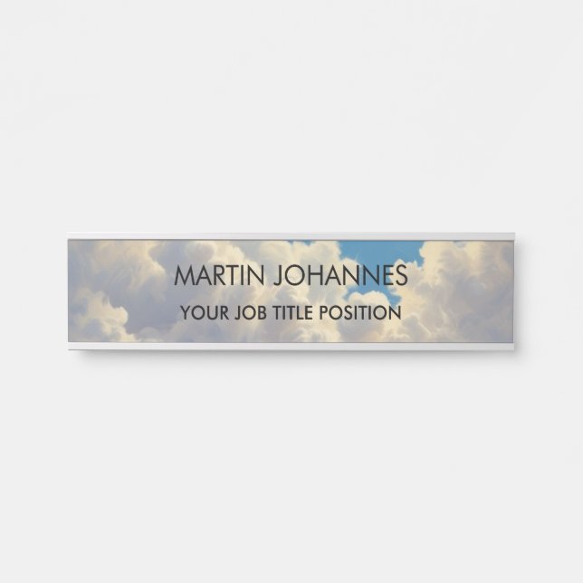 Chic Elegant Plain Stylish Blue Sky & Clouds Door Sign (Front)
