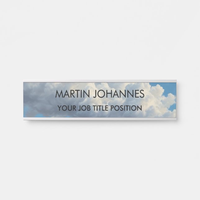 Chic Elegant Plain Stylish Blue Sky & Clouds Door Sign (Front)