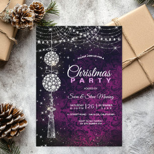 Chic elegant purple magenta ornaments Christmas Invitation