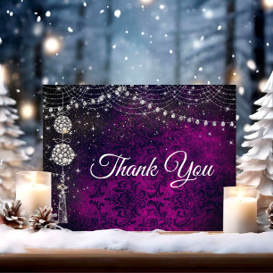 Chic elegant purple magenta ornaments Christmas Thank You Card