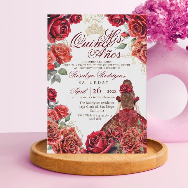 Chic Elegant Quinceanera - Red Rose Gold   Invitation (Creator Uploaded)
