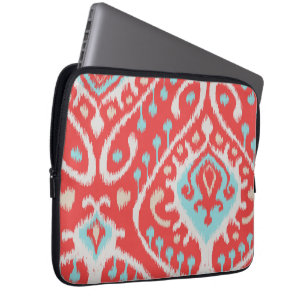 Chic elegant red and turquoise tribal ikat print laptop sleeve