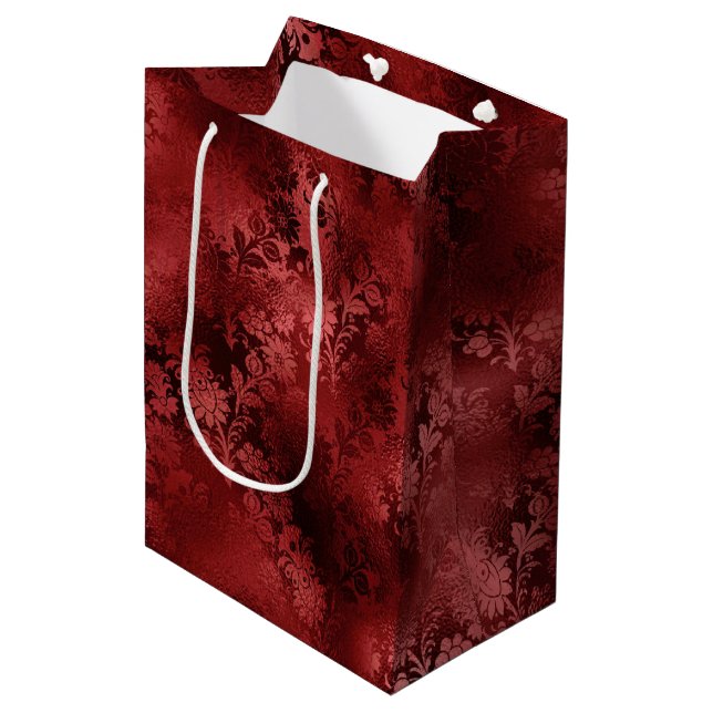 Chic Elegant Red Floral Wedding Medium Gift Bag (Front Angled)