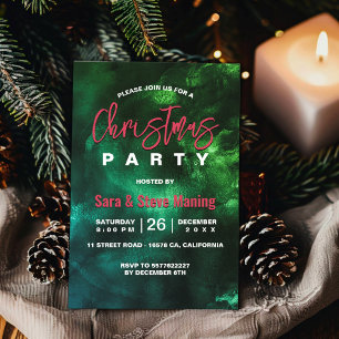 Chic elegant red green marble art Christmas  Invitation