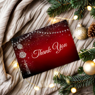 Chic elegant red ornaments Christmas Invitation