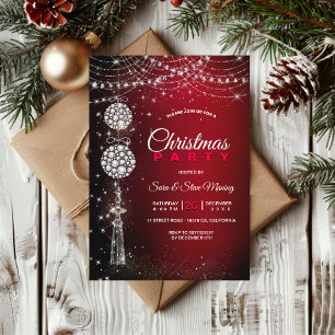 Chic elegant red ornaments Christmas  Invitation