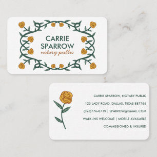 Chic Elegant Rose Frame Floral Notary Public Legal Business Card