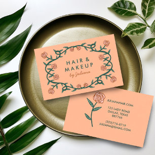 Chic Elegant Rose Frame Floral Peach Fuzz Pink Business Card