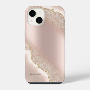 Chic Elegant Rose Gold Glitter Marble iPhone 14 Case