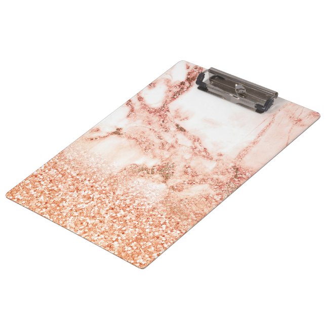Chic Elegant Rose Gold Ombre Glitter Marble Clipboard (Angled)