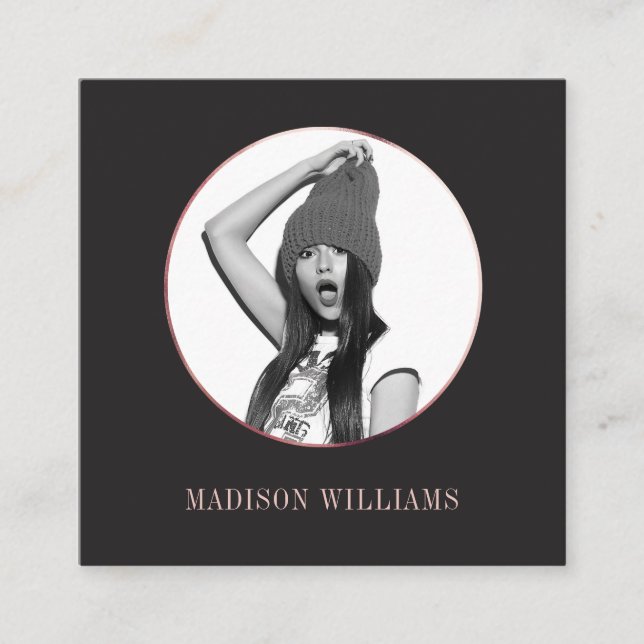 Chic Elegant Rose Gold Photo Unique Social Media Calling Card (Front)