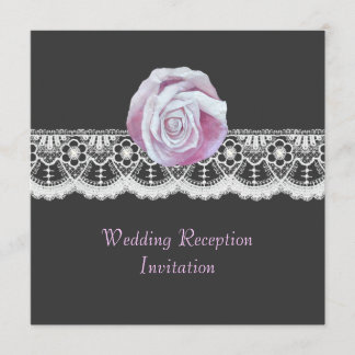 Chic elegant roses lace wedding reception invites