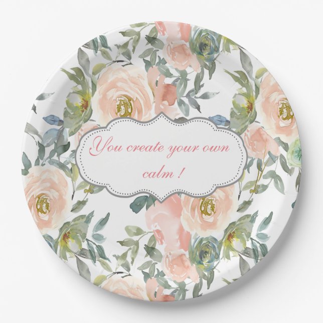 Chic Elegant Roses,Motivational Message    Paper Plate (Front)