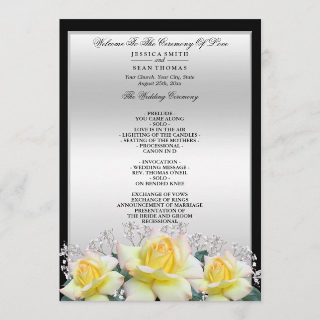 Chic Elegant Roses Silver Wedding Program (Front)
