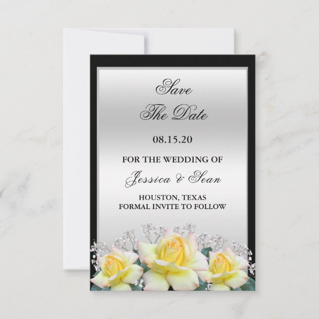 Chic Elegant Roses Silver Wedding Save The Date (Front)
