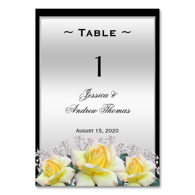 Chic Elegant Roses Silver Wedding Table Number (Front)