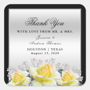 Chic Elegant Roses Silver Wedding Thank You Square Sticker