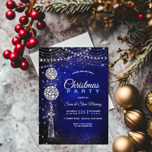 Chic elegant royal blue ornaments Christmas Invitation