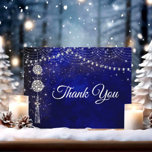 Chic elegant royal blue ornaments Christmas Thank You Card